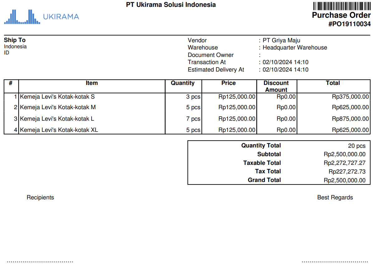 Contoh Purchase Order